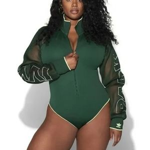 Adidas x Ivy Park Green Mesh Sleeve Bodysuit Womens Sz Medium